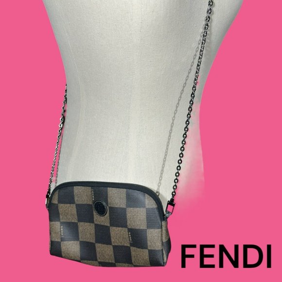 Fendi Handbags - VINTAGE FENDI CHECKERED MINI COATED CANVAS CROSSBODY BAG - UPSCALED STRAPS X 2
